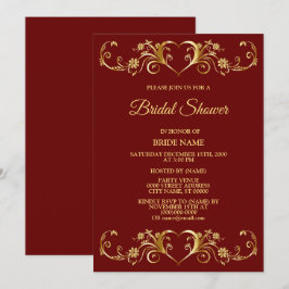 Convites Red Golden Geometric Elegant Bridal Shower Party