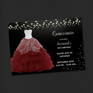 Convites Red Gown String Luz Quinceanera