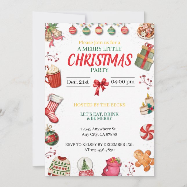 Convites Red, Green and Gold Christmas Invitation (Frente)