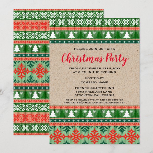 Convites Red Green Christmas Ugly Sweater Corporate Party  (Frente/Verso)