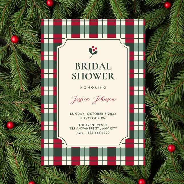 Convites Red green plaid tartan pattern bridal shower (Criador carregado)