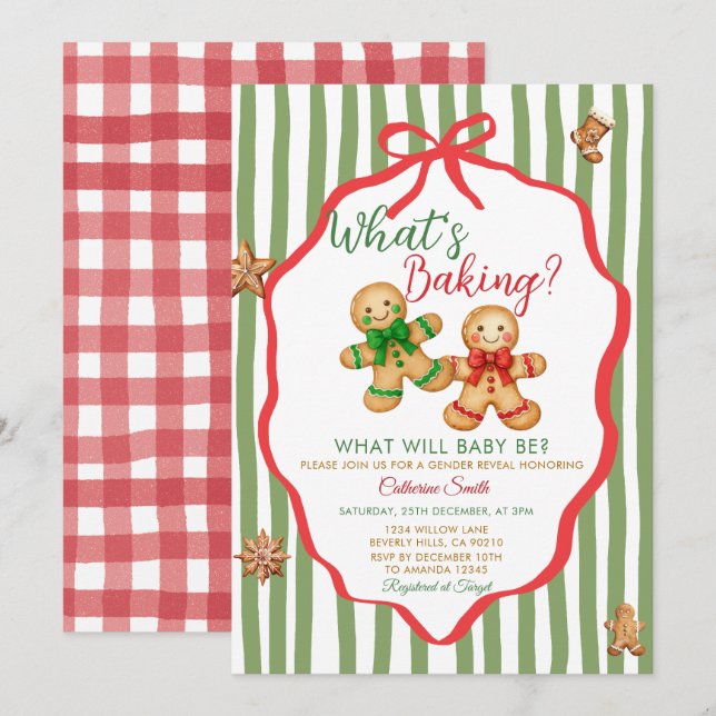 Convites Red Green What's Baking Gingerbread Gender Reveal (Frente/Verso)