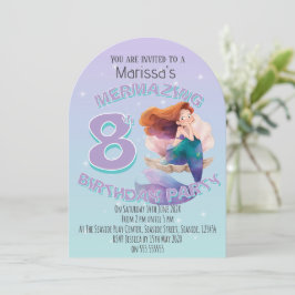 Convites Red Hair Mermaid Age Birthday Party Invitation