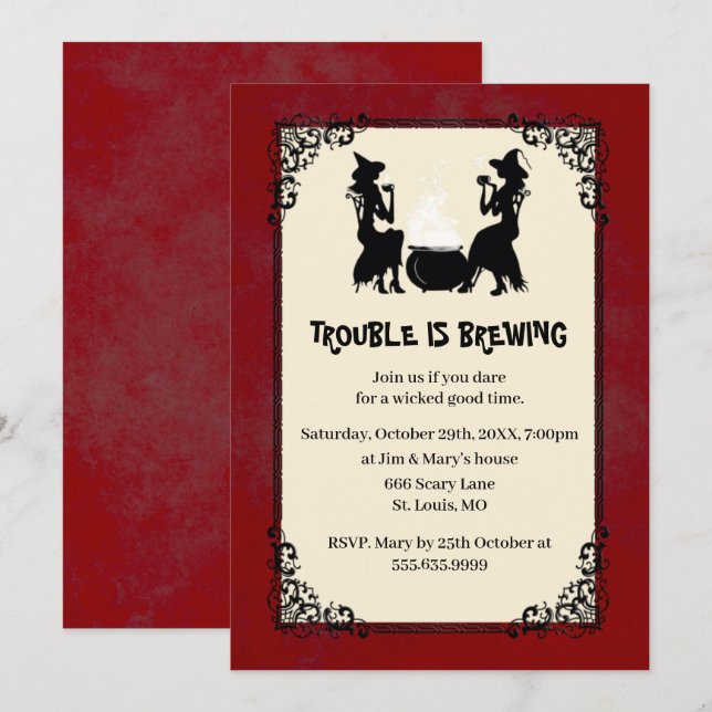 Convites Red Halloween Witble Trouble Está Fazendo Festa (Frente/Verso)