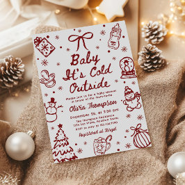 Convites Red Hand Drawn Baby It's Cold Outside Baby Shower