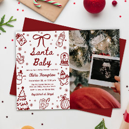 Convites Red Hand Drawn Christmas Santa Baby Shower Photo