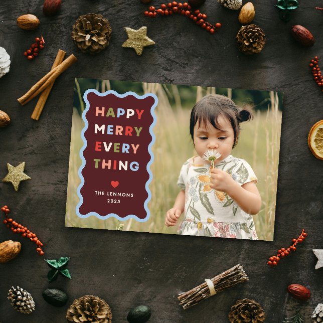 Convites Red Happy Merry Wavy Christmas Photo Card (Criador carregado)