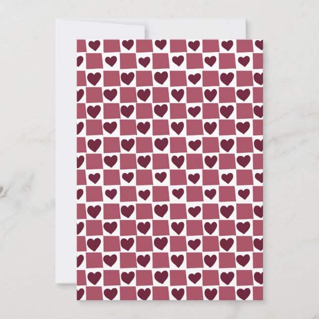 Convites Red Heart Checkerboard Pattern (Frente)