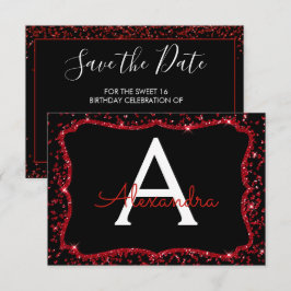Convites Red Heart Glitter Sparkle Doce Dezesseis Aniversár