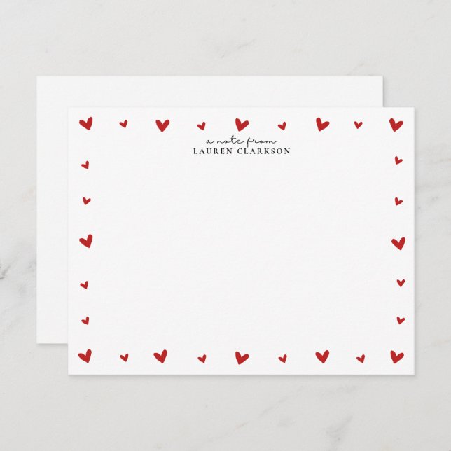 Convites Red Hearts Border Valentines Note Card (Frente/Verso)