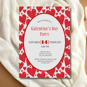 Convites Red Hearts Glitter Sparkle Galentine's Day Party