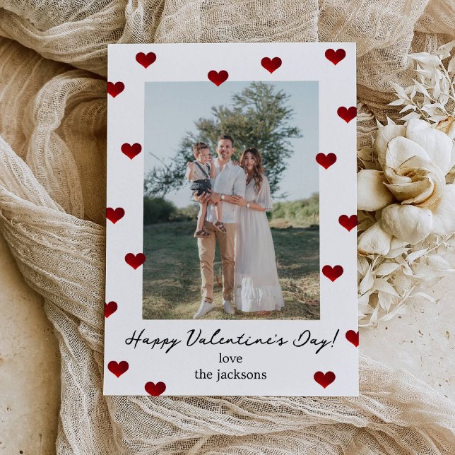 Convites Red Hearts Valentine's Day Photo Holiday Card (Criador carregado)