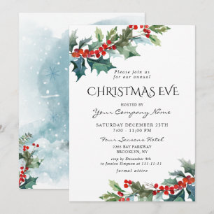 Convites Red Holly Berry Feriado de Natal Eve