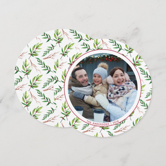 Convites Red Holly deixa Feriado de Foto da Família Natal (Frente/Verso)