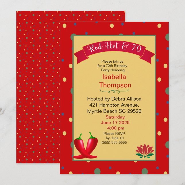 Convites Red Hot Peppers 70 Aniversário (Frente/Verso)