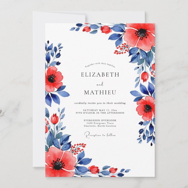 Convites Red Indigo Botanical Summer Wedding (Frente)