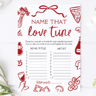 Convites Red Italiana Name that Love Tune Chá de panela Gam