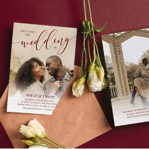 Convites Red Join Usa Calliografia Foto De Casamento Duplo
