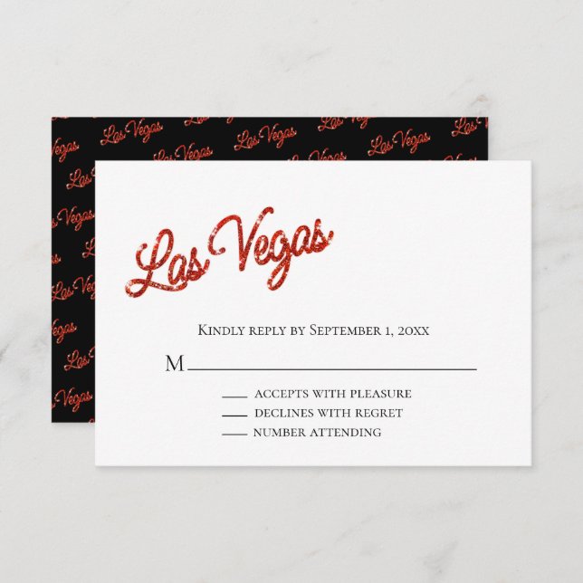 Convites Red Las Vegas Sparkles Weding RSVP (Frente/Verso)