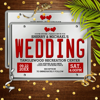 Convites Red License Plate Wedding