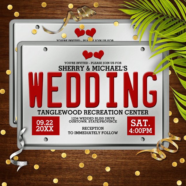 Convites Red License Plate Wedding (Criador carregado)