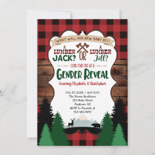 Convites Red Lumberjack Gênero Chá de fraldas Revelação