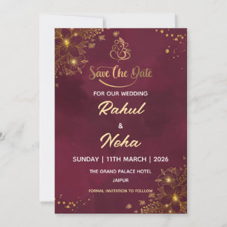 Convites Red Luxury Indian Save the Date Card