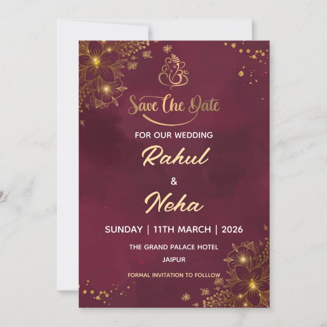 Convites Red Luxury Indian Save the Date Card (Frente)