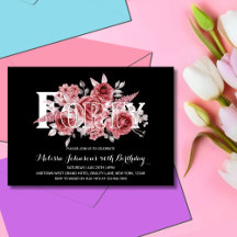 Red Maroon Greenery Floral 40º Aniversário Negro