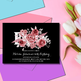 Convites Red Maroon Greenery Floral 50th Black Birthday