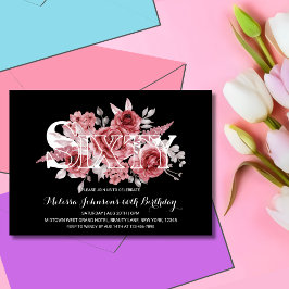 Convites Red Maroon Greenery Floral 60th Black Birthday