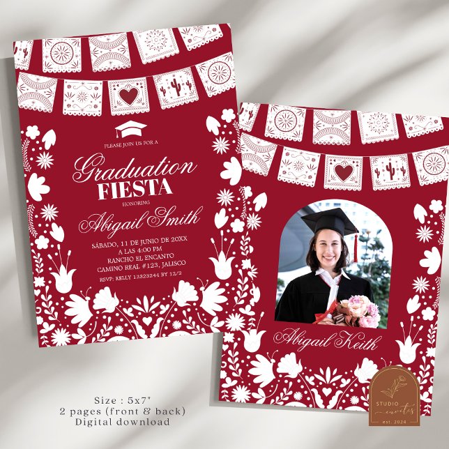 Convites Red Maroon Talavera Mexican Graduation Fiesta (Criador carregado)