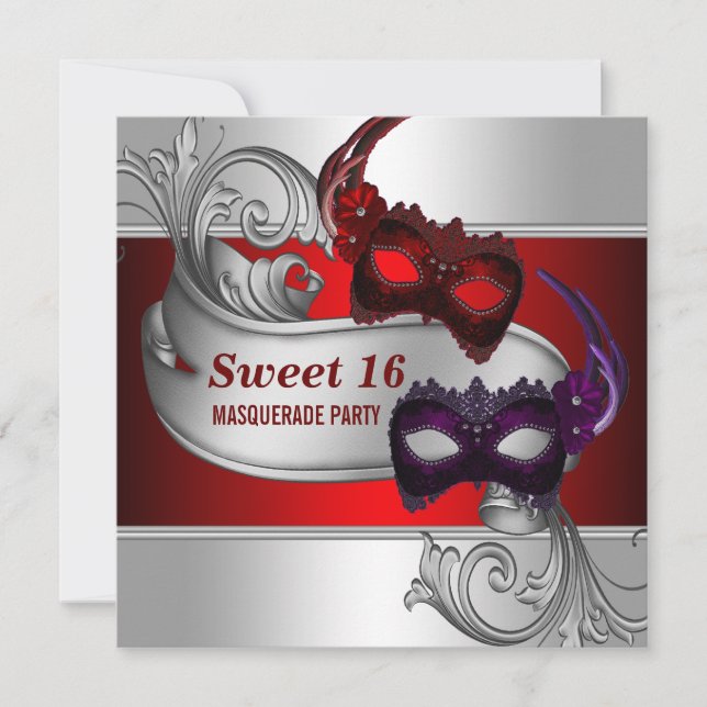 Convites Red Mask Sweet 16 Mascarada Party (Frente)