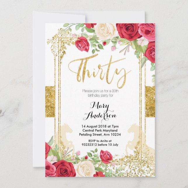 Convites Red mexicano Fiesta Floral Trinta aniversário de 3 (Frente)