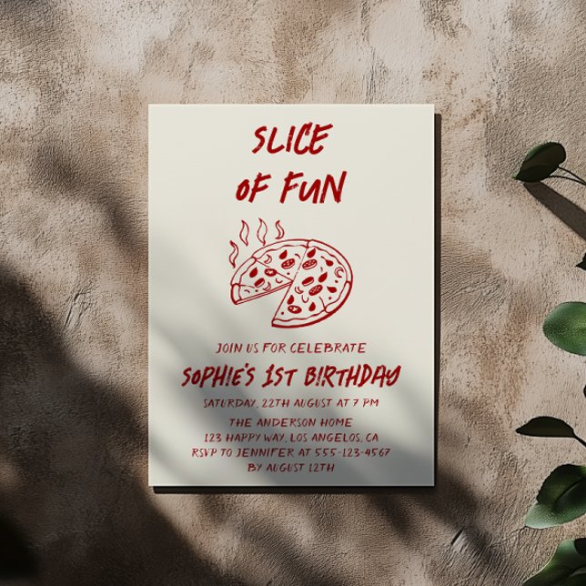 Convites Red Minimal Slice of Fun Pizza Birthday  (Criador carregado)