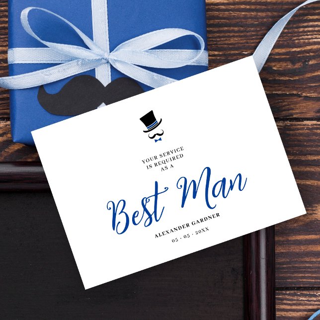 Convites Red Minimalist Exquisite Gorgeous Script Best Man  (Minimalist Exquisite Gorgeous Script Best Man Wedding Proposal Card in Black and Blue.)