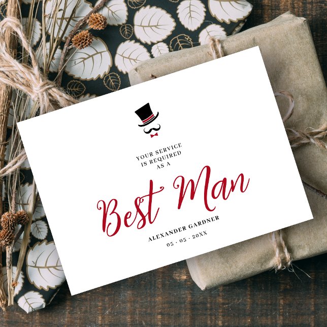 Convites Red Minimalist Exquisite Gorgeous Script Groosman  (Minimalist Exquisite Gorgeous Script Groosman Wedding Proposal Card in Black and Red. )