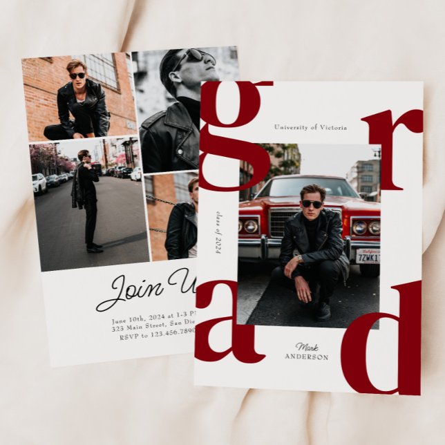 Convites Red Modern Bold Class of 2024 Graduation (Criador carregado)