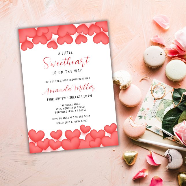 Convites Red Modern Little Swetheart Namorados Chá de frald (Red Modern Little Sweetheart Valentine Baby Shower Invitation)