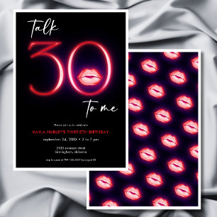 Convites Red Modern Minimal Neon Lábios Falam Trinta Aniver