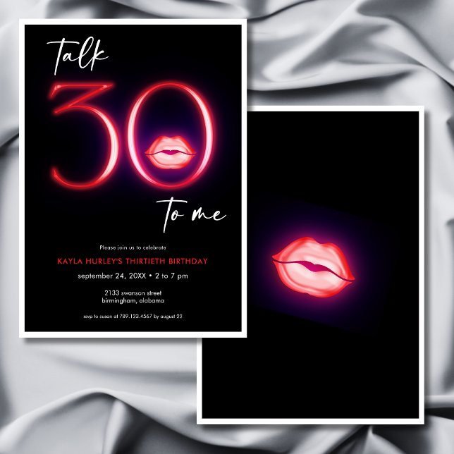 Convites Red Modern Minimal Neon Lábios Falam Trinta Aniver (Red Modern Minimal Neon Lips Talk Thirty to Me Birthday Invitation)