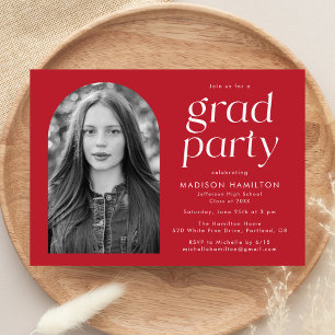 Convites Red   Modern Minimalist Photo Graduation Party