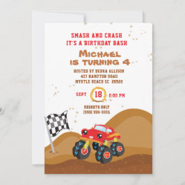 Convites Red Monster Truck 4ª Corrida de Aniversário