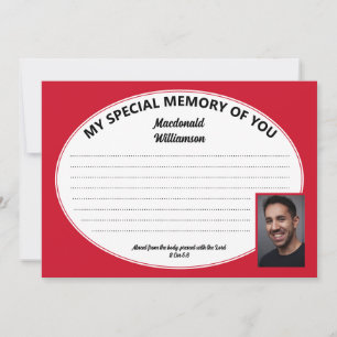 Convites Red MY SPECIAL MEMORY OF You Photo Condolence Card