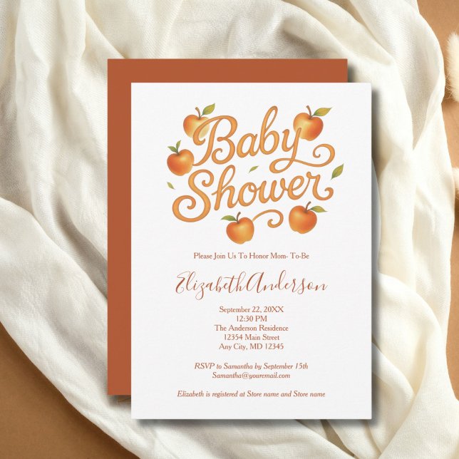 Convites Red Orange Apple Baby Girl Chá de fraldas (Red Orange Apples Gender Neutral Baby Girl Boy Baby Shower Invitation, Printed or Digital Download)