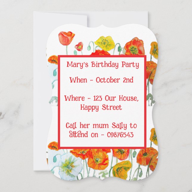 Convites Red Orange Poppies Floral Girl Birthday Invitation (Frente)