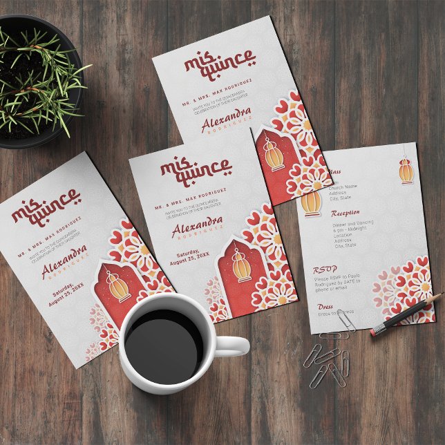 Convites Red Orange Yellow Flower Arabe Night Quinceañera (Criador carregado)