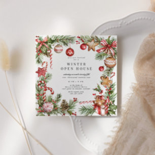 Convites Red Ornaments Greenerence Border Square Open House