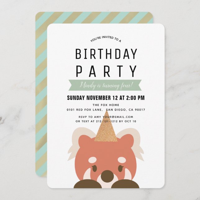Convites Red Pandas Simple Mint Green Birthday (Frente/Verso)