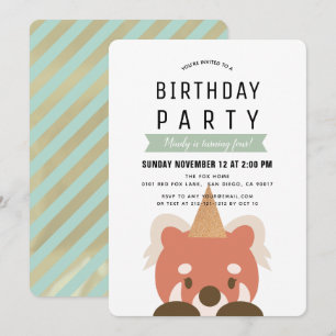 Convites Red Pandas Simple Mint Green Birthday